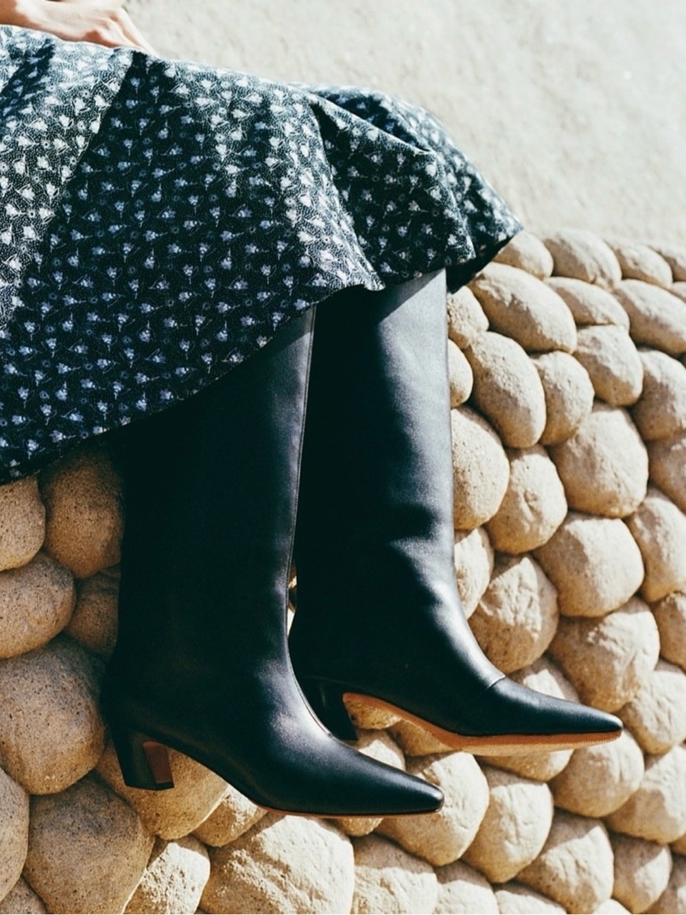 LOEFFLER RANDALL CLEO MID CALF WOMEN  BOOTS BLACK LEATHER  SIZE 7 B